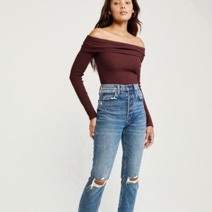 Abercrombie | Ribbed Off-the-Shoulder LS Top